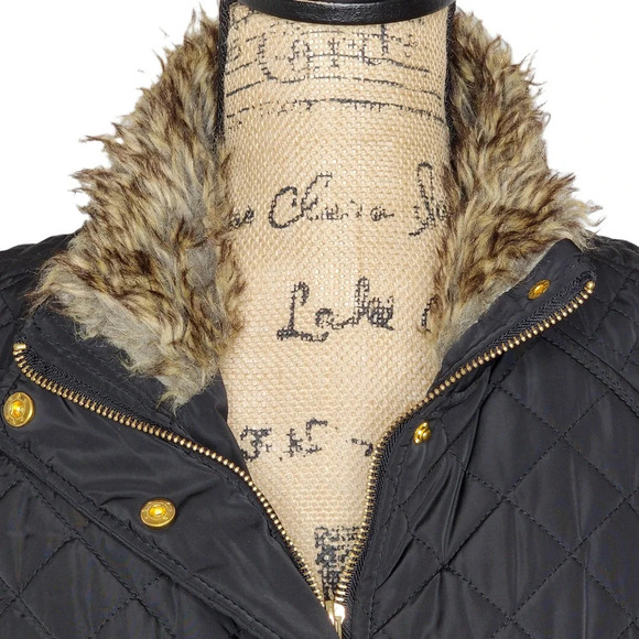 Adrienne Vittadini Womens Quilted Puffer Faux Fur Trimmed Vest Size Medium Black - Picture 9 of 16